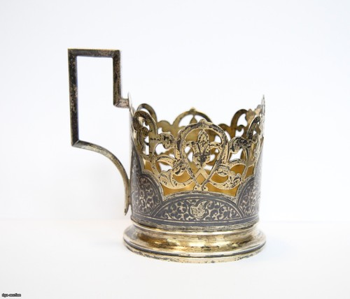 Antique USSR Russian Sterling Silver 875 Glass Tea Cup Holder 92.1gr - Picture 4 of 8