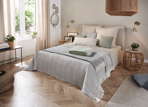 Hahn Plaid Wohndecke Tagesdecke mit Fransen 280x250 sand beige 515001-70 - Bild 3 von 3