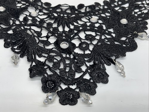 Black Floral Pattern Lace Collar Gothic Applique Faceted crystals Lobster Clasp - Picture 2 of 5