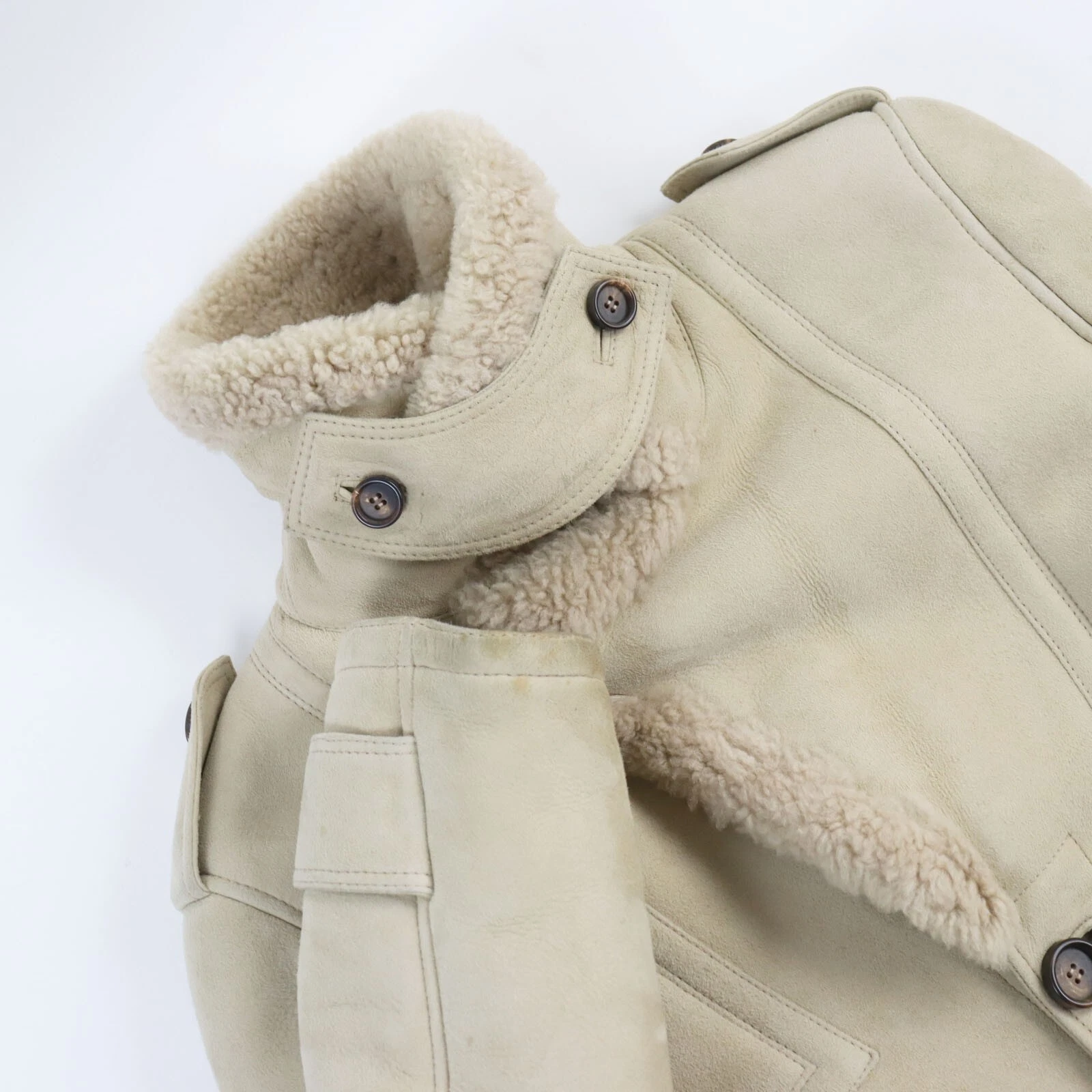 GUCCI 148233 Cappotto lungo in shearling epoca beige 44 Made in Italy.