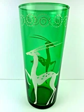 Anchor Hocking Vintage Emerald Green Gazelle Deer Tumbler Drinking Glass