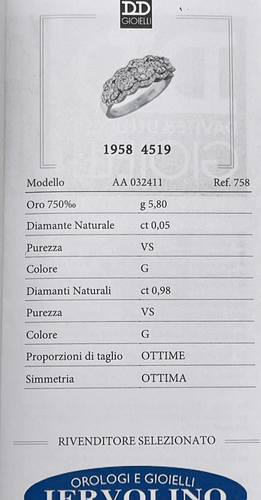 Anello Veretta Pave' Davite & Delucchi in oro 750 % 18 kt con Diamanti kt 1.03 - Foto 6 di 10