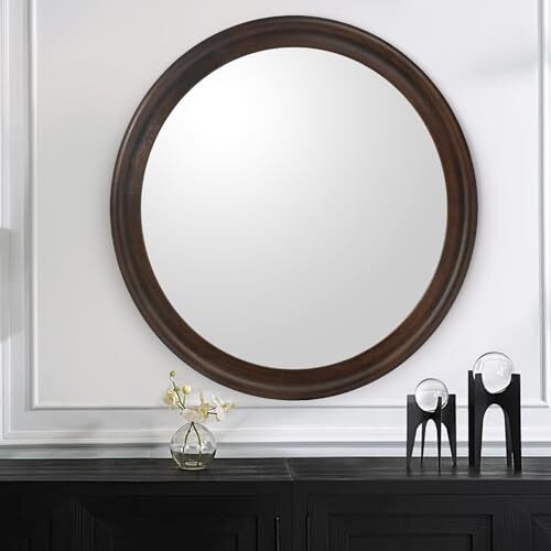 Round Wall Mirrors 24 Inch,Wood Rustic Decorative 24 inch Rustic Brown - Picture 7 of 8