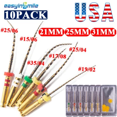 EASYINSMILE 10Pk Dental Endo Rotary Files X3 Pro Gold endodontic engine NITI File 21/25/31MM