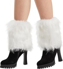 Womens Fur Leg Warmer Winter Short Boot Cuffs Covers Sleeves / White
