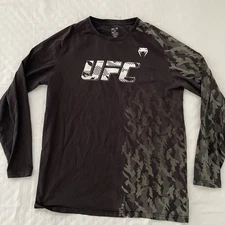 UFC Venom Authentic Fight Week Men T- Shirt Long Sleeve LARGE Black Camo MMA