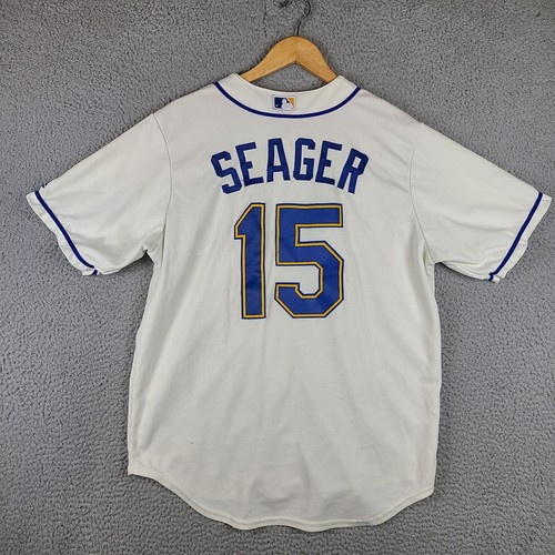 Majestic Seager #15 Seattle Mariners Alternate Ivory Cream Cool Base Jersey L - Picture 6 of 9