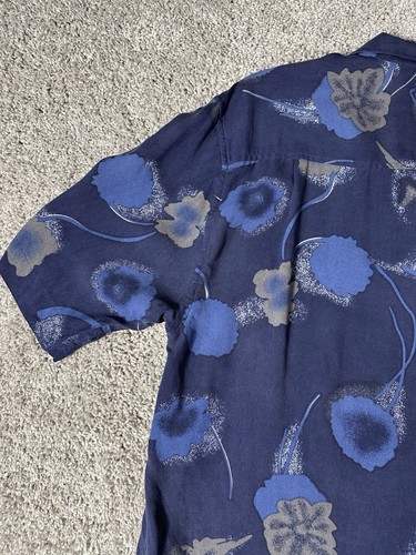 Axist Men’s 100% Silk Shirt Size Medium Short Sleeve Button Down Blue - Picture 11 of 13