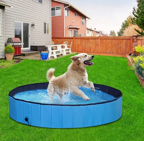 Foldable Dog Pool 63 x 12 Inches Pet Swimming Pool Dog Bath Tub Puppy Cat Shower
