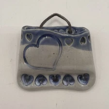 Artisan Janet Rodriguez Pottery Wall Pocket Envelope Style Hearts Blue