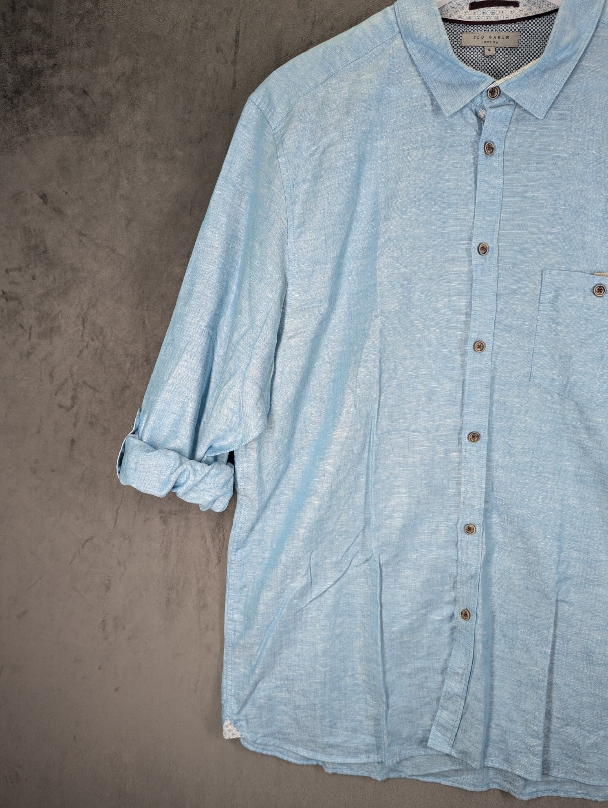 Ted Baker Linen Blend Shirt Mens Size 6 Button Up Long Roll Tab Sleeve Blue image 9