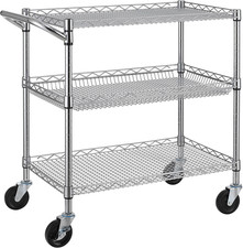 3 Tier Heavy Duty Commercial Grade Utility Cart, Wire Rolling Cart with Handle B