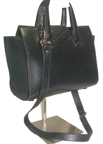 Jimmy Choo Gorgeous Riley Black Leather Suede Sides Small Satchel Shoulder Bag