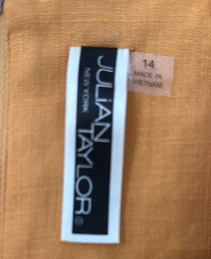 Julian Taylor Sleeveless Midi Dress 14W Orange Linen Blend Belted Pockets Modern - Image 3 of 4