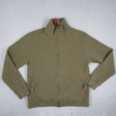 Helvetica Swiss Mens XL Full Zip Jacket Olive Green Knit Mock Neck Portugal