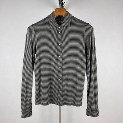 Majestic Filatures Damen grau gestreiftes Viskose Soft Touch Shirt - Größe 1 ...