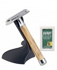 Bamboo Handle Safety Razor 3D Plastic Printed Storage Stand Set For Men Women