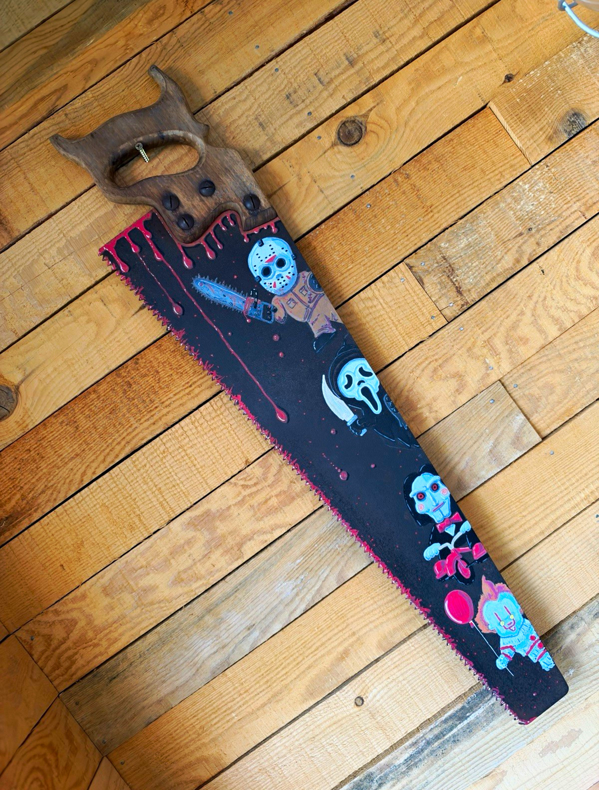 28” THE ART OF HORROR — Original Hand-Painted Vintage Saw - Unique