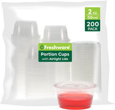 Plastic Portion Cups with Lids, 2 Ounce, 200 Sets, Disposable