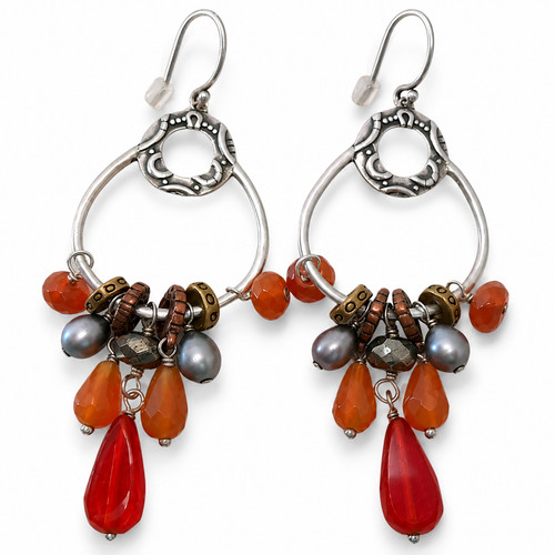 Silpada Sterling Silver Chandelier Agate Pearl Radiate Earrings Retired W2420