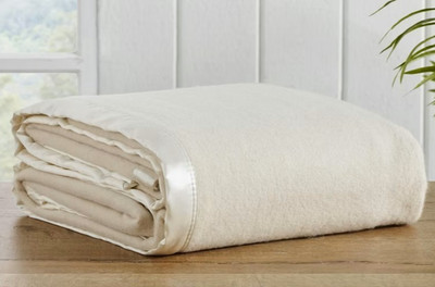 L'Avenue Wool Ivory Cream Blanket Queen King Australian Woolen Satin RRP $299