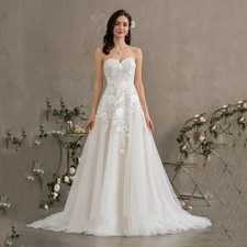 Sweetheart Court Train Tulle Lace Wedding Dress Sweep Train Vintage Bride Gown
