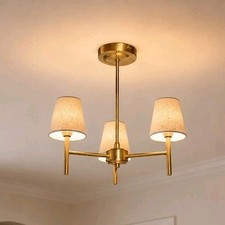 3 Light Ceiling Light Natural Beige Shades Brass Steel Traditional Fixture E14
