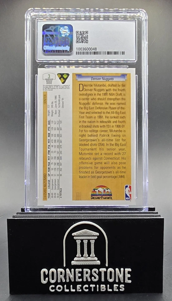 1991-92 Upper Deck - Selección de draft Dikembe Mutombo #3 (RC) como nuevo 9 Denver Nuggets Foto 2 de 2