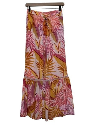 True Destinations XS Tropical Resort Pants Wide Leg Palm Leaf Cruise Vacation