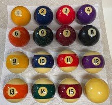CLEANED & POLISHED ARAMITH/BRUNSWICK/HYATT POOL BALLS IN GENERIC BOX (22)