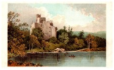 Vintage 1910s Postcard Scottish Castle on Loch with Boat T Nelson Sons
