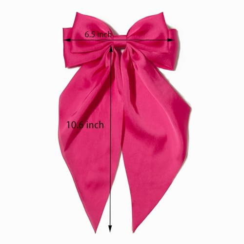Hot Pink Bows Hair Clips for Women Large Bow Clip for Girls Satin Long Tails - Afbeelding 6 van 6