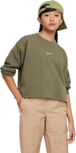 Nike Sportswear Big Kids Girls' Dri-FIT Crew-Neck Sweatshirt (Medium Olive) XS