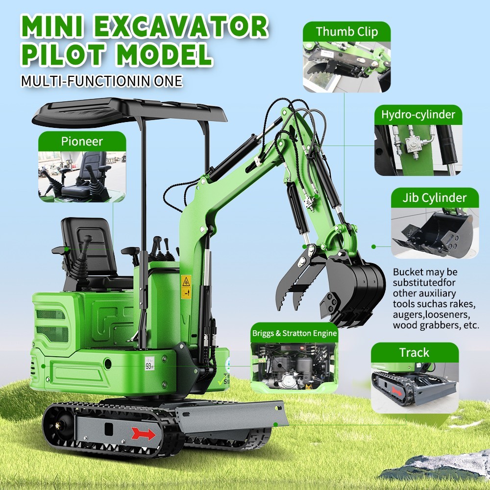 Free Ship Mini Excavator 1 Ton Digger 13.5hp Gas Tracked Crawler B&S EPA Engine