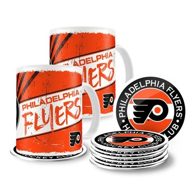 Philadelphia Flyers NHL Geschenkset 2 Tassen je 450ml und 8 Untersetzer