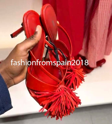 ZARA NEW WOMAN FRINGED HEELED SANDALS SHOES CORAL RED 35-42 1335/610/078
