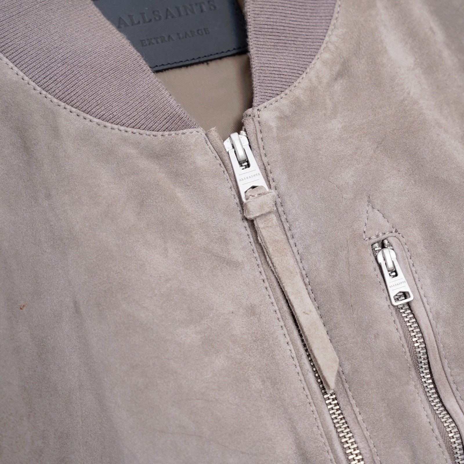 ALL SAINTS Leather Jacket Mens EXTRA LARGE Grey Suede XL Bomber Celebrity KEMBLE image 8