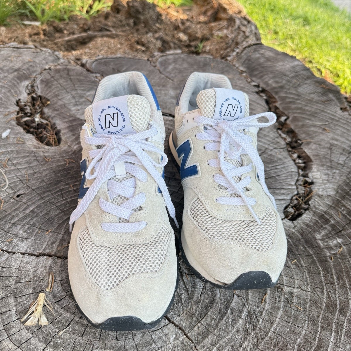 Size 9 - New Balance 574 Rugged White Royal Blue for sale
