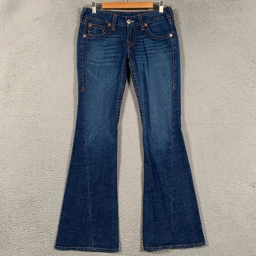 True Religion Joey Flare Jeans Women 29 Blue Dark Wash Twisted Seam Y2K Low Rise