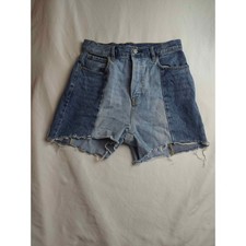 PacSun Two Tone High Rise Straight Denim Shorts Blue Colorblock Size 26