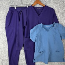 Mandala Scrub Set Womens XS Purple Blue 2 Tops 1 Pant Work Uniform Equa-tek