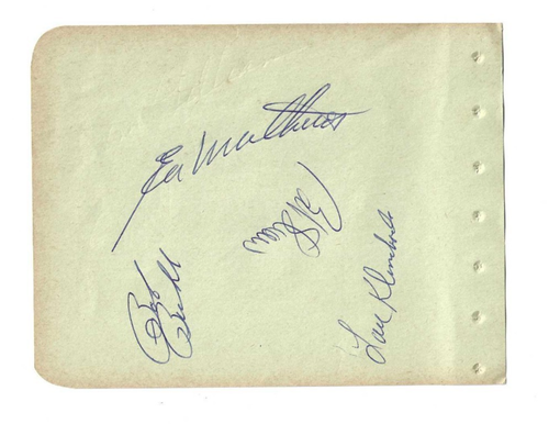 Pagina album vintage autografata stella del baseball Eddie Mathews Milwaukee Braves