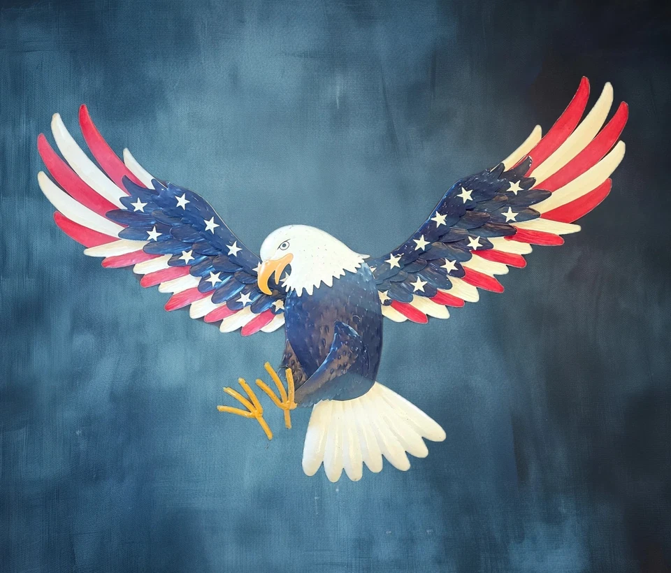 Hanging Metal Patriotic Eagle 4th July Indoor Outdoor Large Sculpture 27" x 19" - Image 2 of 4