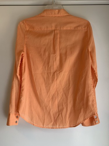 Calvin Klein Womens Orange Mini Check ButtonUp Blouse Shirt Pockets Coton Sz S/P - 第 2/14 張圖片