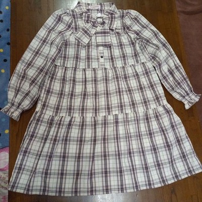 mezzo piano junior Plaid Dress with Ribbon Long Sleeve Size M 150cm New