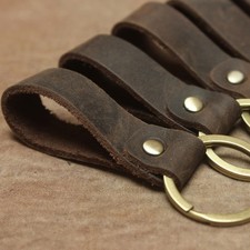 4 Retro Handmade Leather Car Keychain Keyring Single Circle Key Ring Accessories