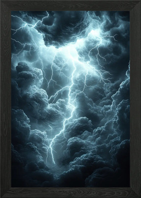 Dramatic Lightning Storm Over Dark Framed Wall Art Poster Canvas Print ...