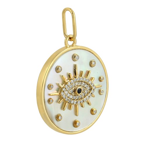 Evil Eye Pendant For Women 14k Yellow Gold Diamond Sapphire Mop Jewelry - Picture 2 of 6
