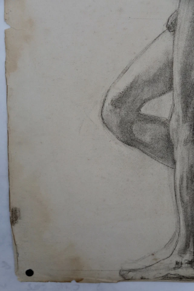 Antique French Nude Male Academic Figure Drawing. - Image 4 of 4