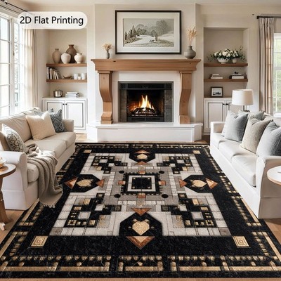 850G/M² Velvet Area Rug, Machine Washable Bohemian Large Rug, Non-Slip Backing